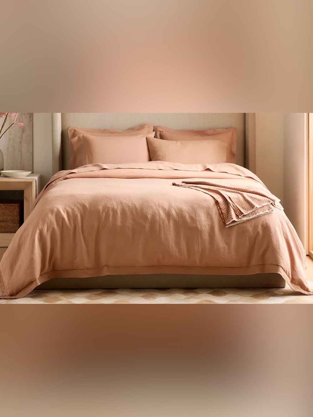 NWOT Quince European Linen Double Flange Duvet Cover Set, K/Cal (Desert Sunset)